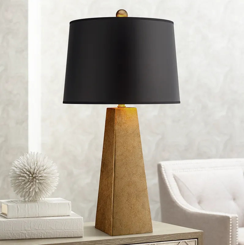 Possini Euro Obelisk Black Shade Gold Leaf Finish Modern Table Lamp