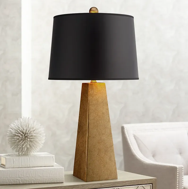 Possini Euro Obelisk 26" Black Shade Gold Finish Modern Table Lamp