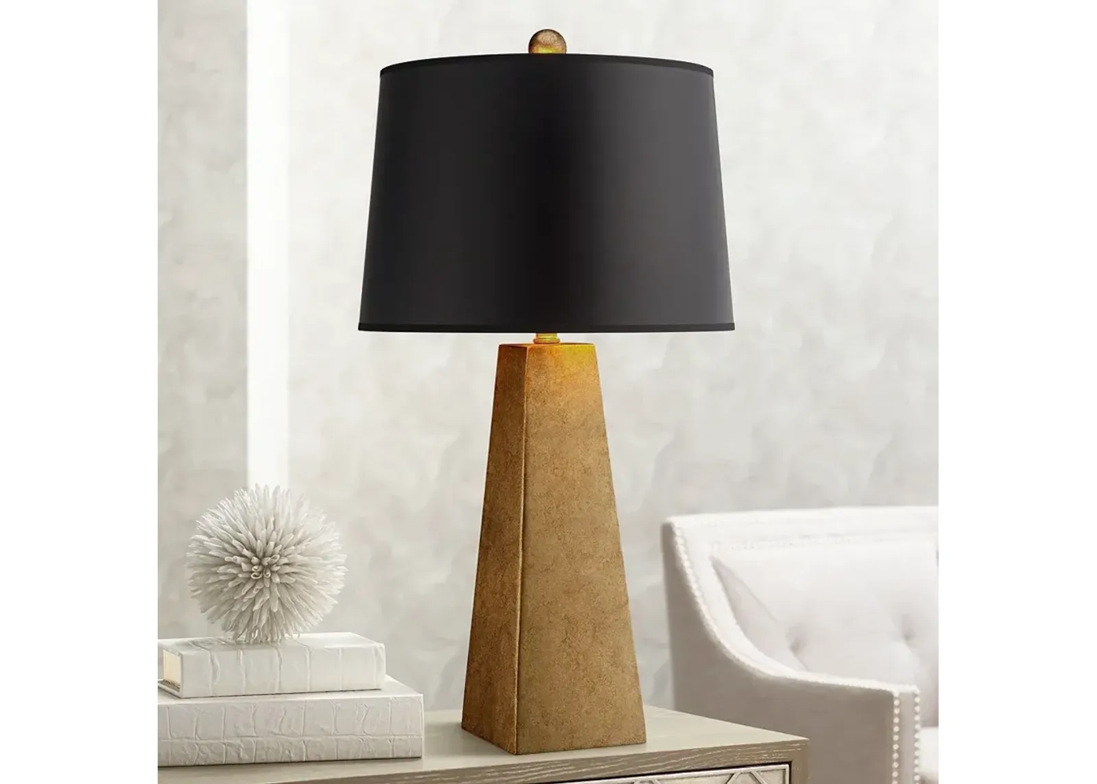 Possini Euro Obelisk 26" Black Shade Gold Finish Modern Table Lamp