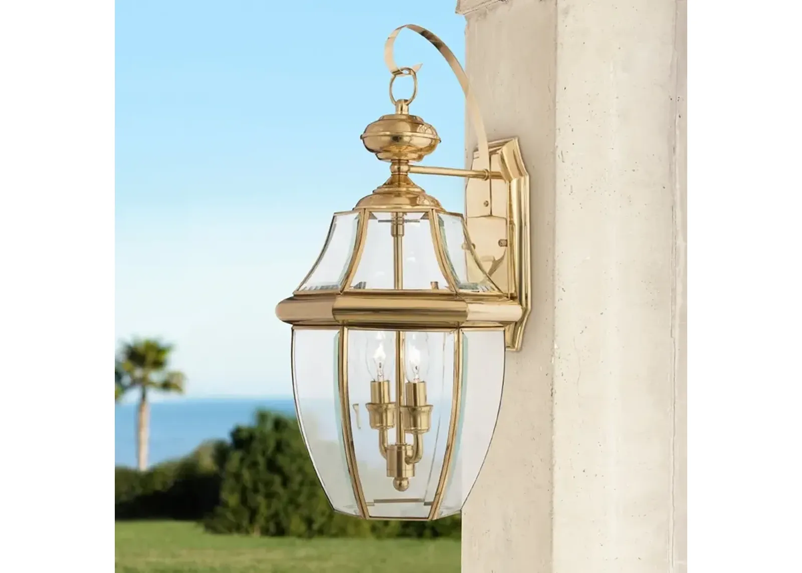 Quoizel Newbury 20" High Polished Brass 2-Light Outdoor Wall Light