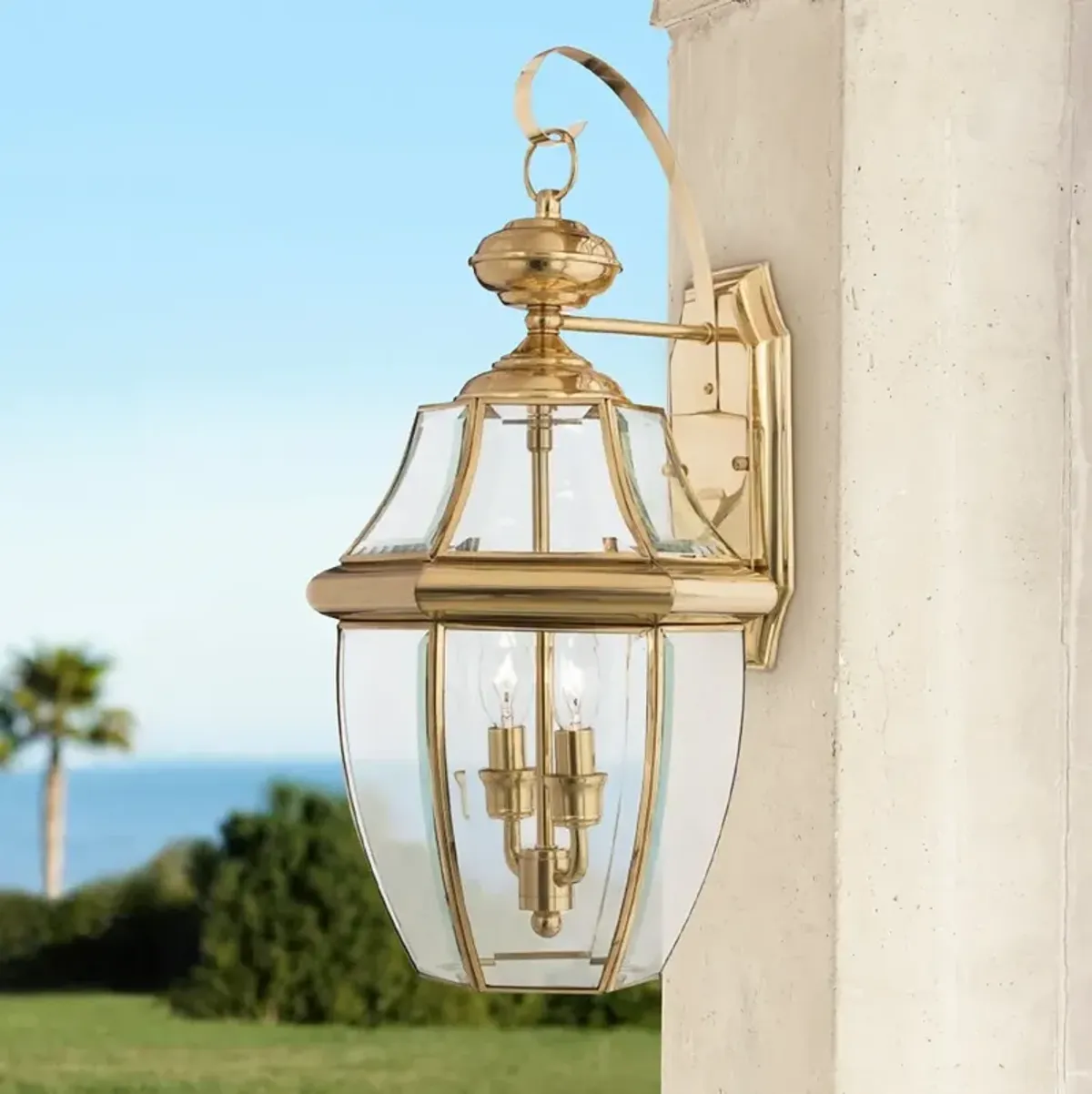 Quoizel Newbury 20" High Polished Brass 2-Light Outdoor Wall Light