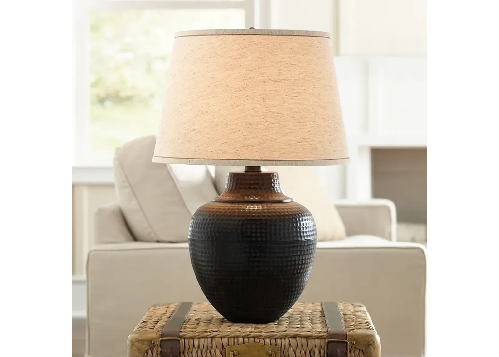 Barnes and Ivy Brighton 27 1/4" Hammered Pot Bronze Table Lamp