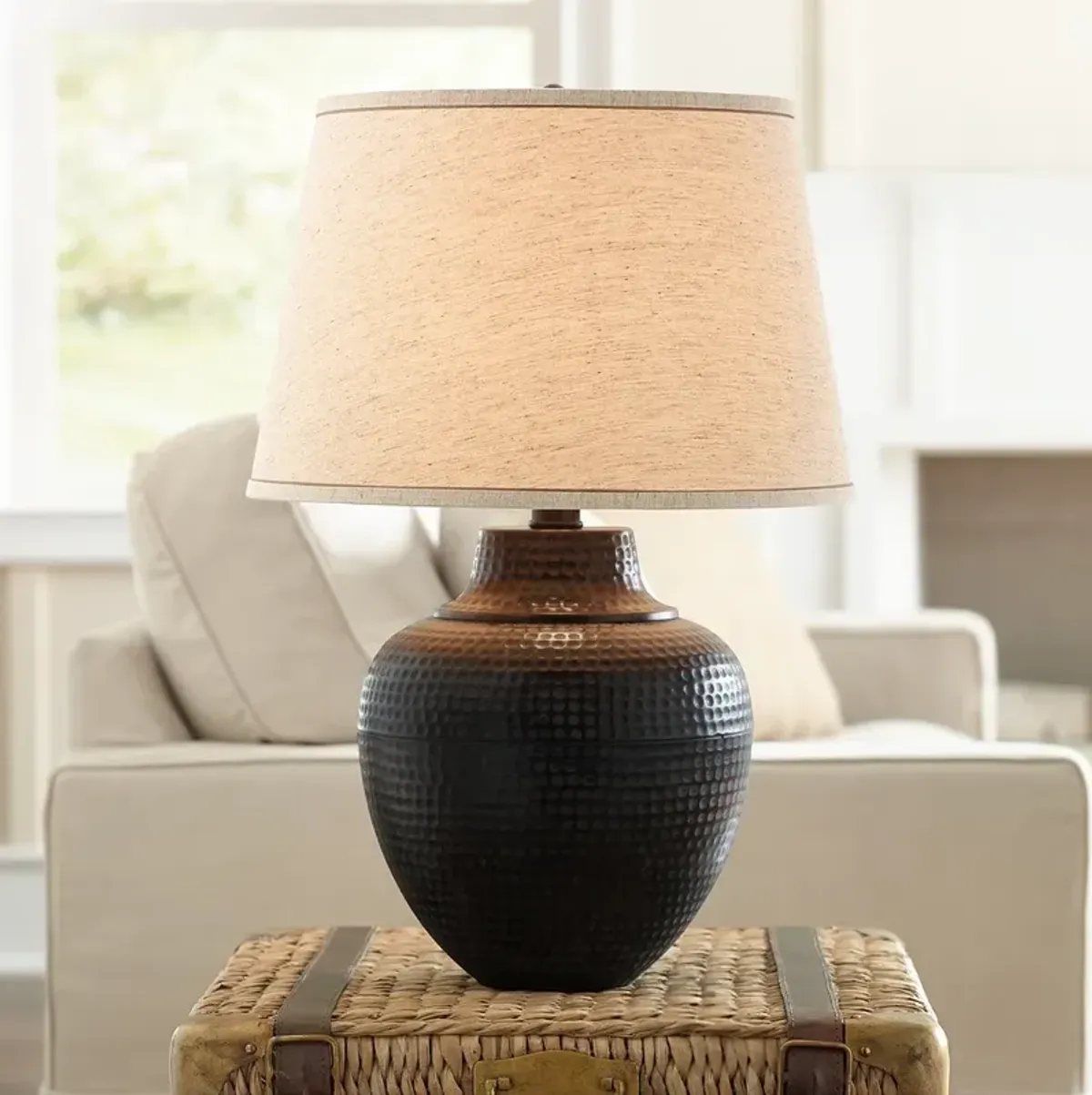 Barnes and Ivy Brighton 27 1/4" Hammered Pot Bronze Table Lamp