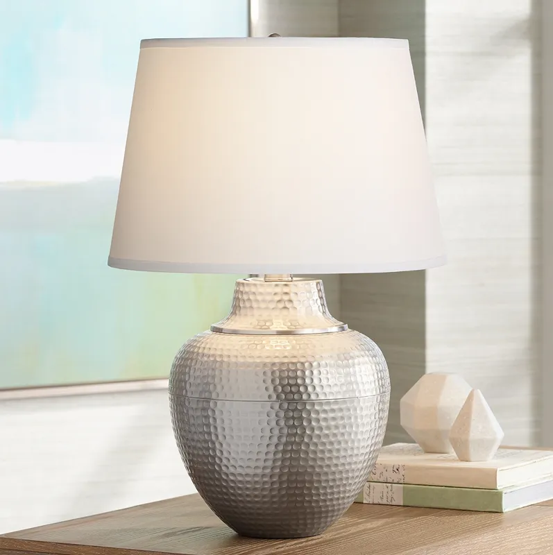 Barnes and Ivy Brighton 27 Brushed Nickel Hammered Pot Table Lamp