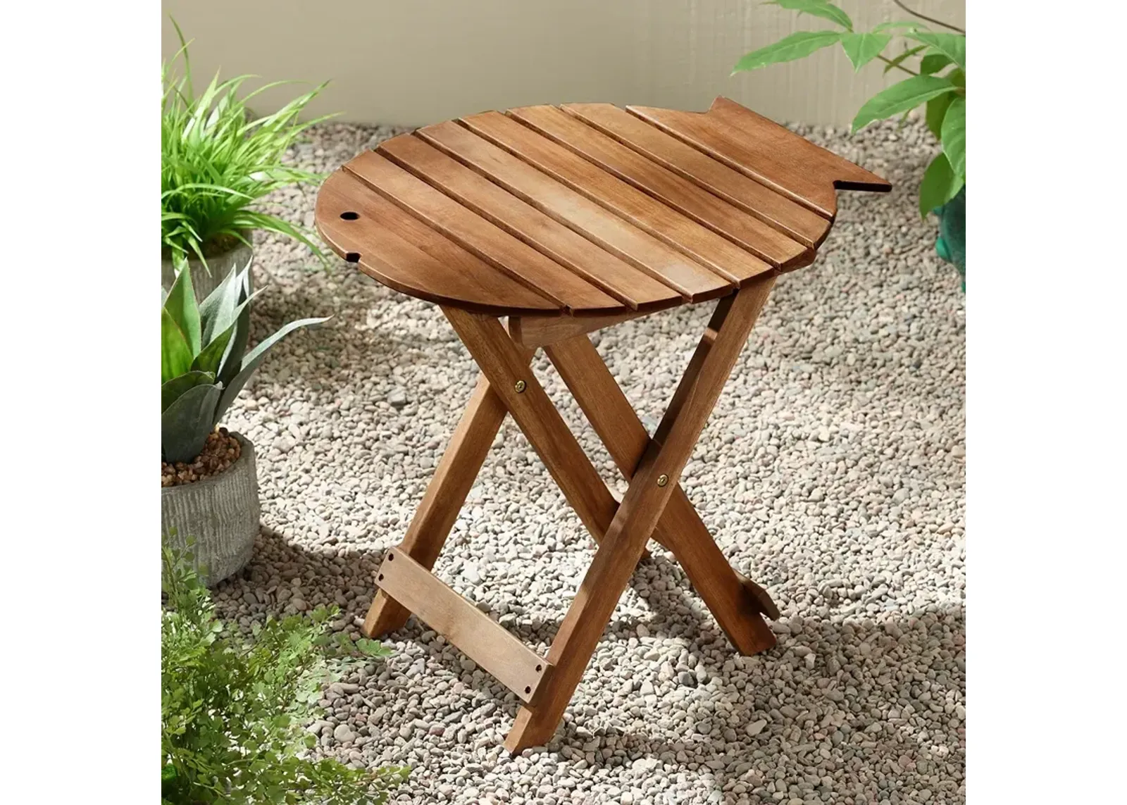 Monterey Fish 21" Wide Natural Wood Outdoor Folding Table