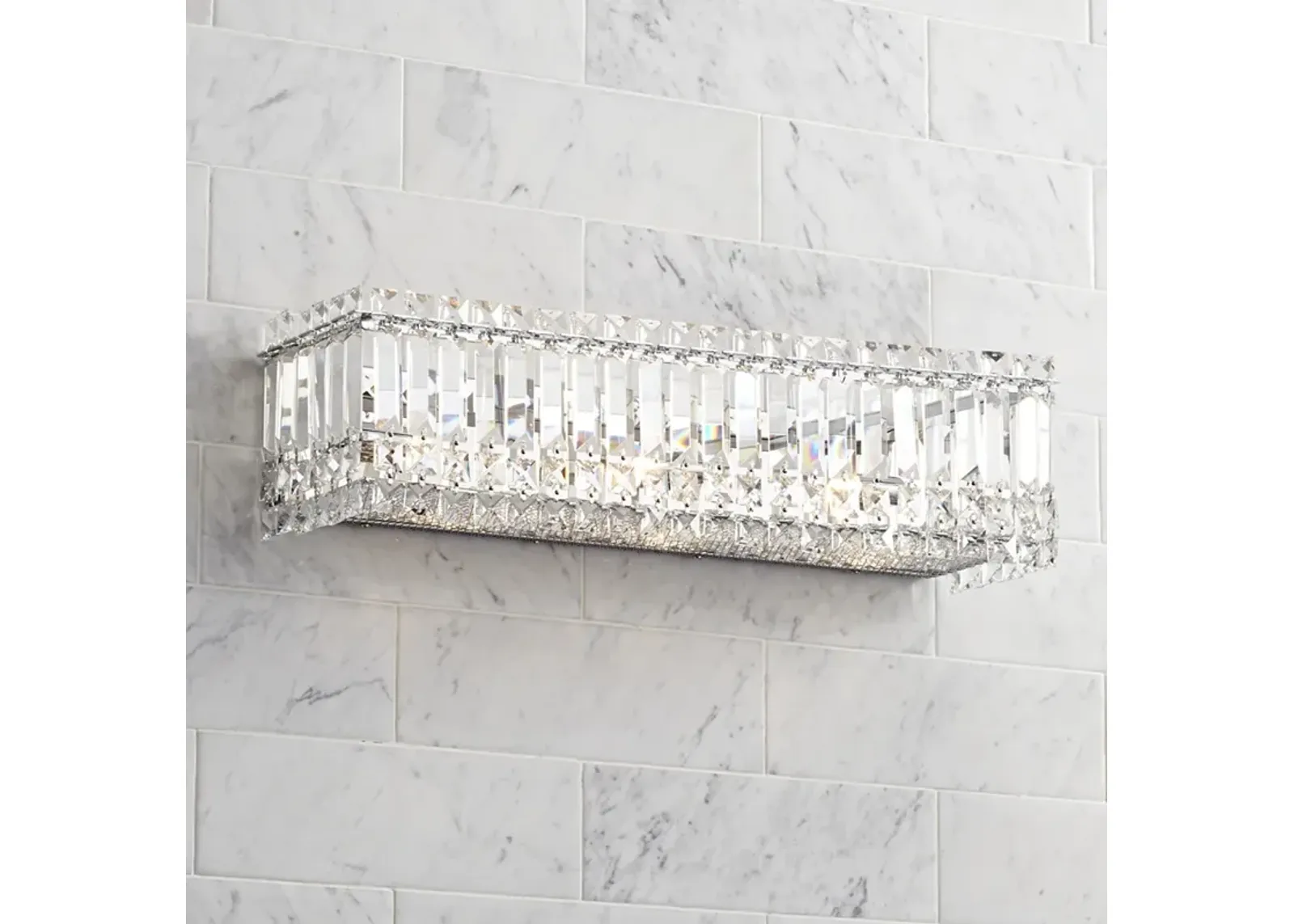 Possini Euro Crystal Columns 23" Wide Chrome and Crystal Bath Light