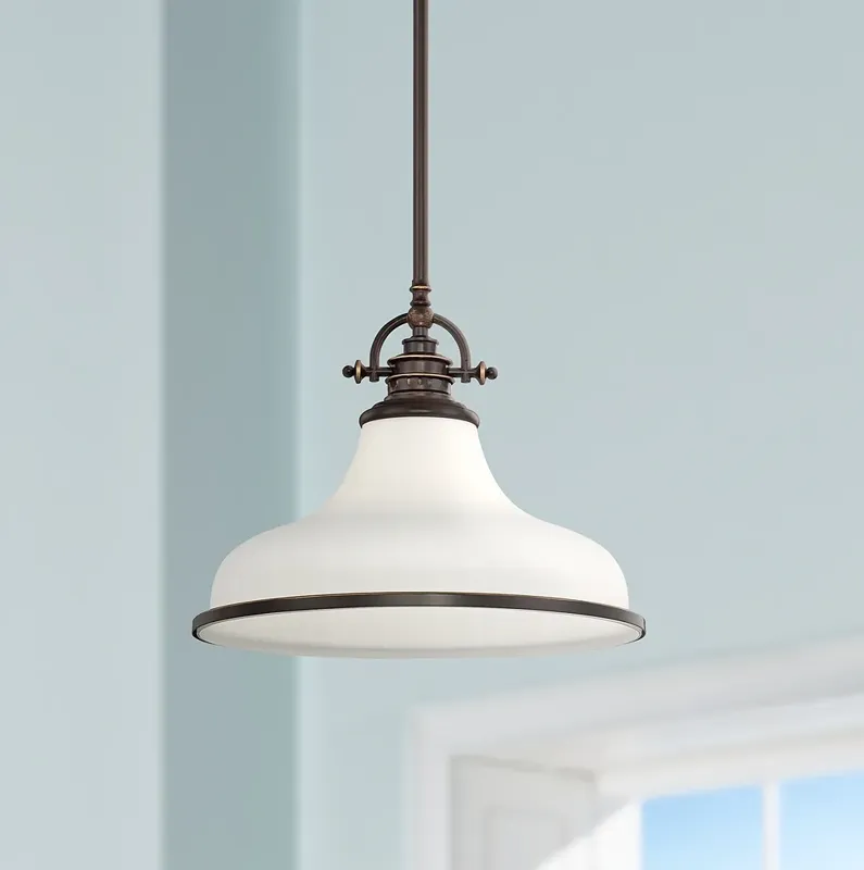 Quoizel Grant 13 1/2" Wide Bronze and Opal White Dome Pendant Light