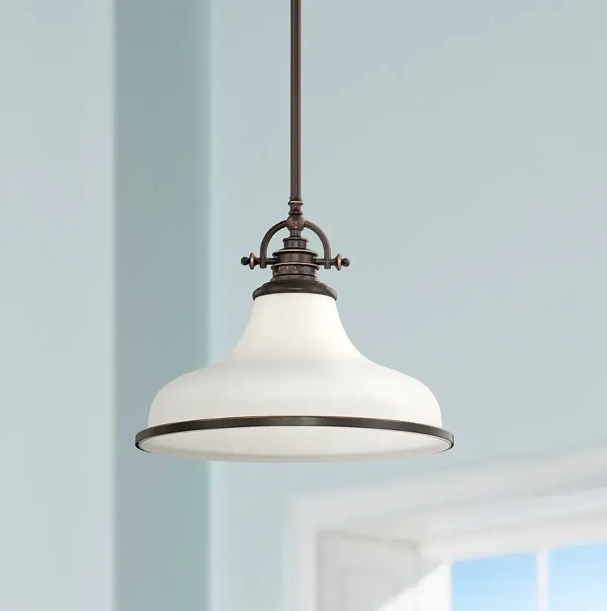 Quoizel Grant 13 1/2" Wide Bronze and Opal White Dome Pendant Light