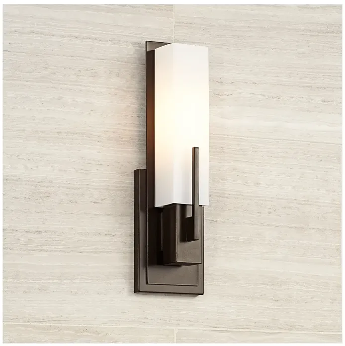 Possini Euro Midtown 15" High White Glass Bronze Wall Sconce