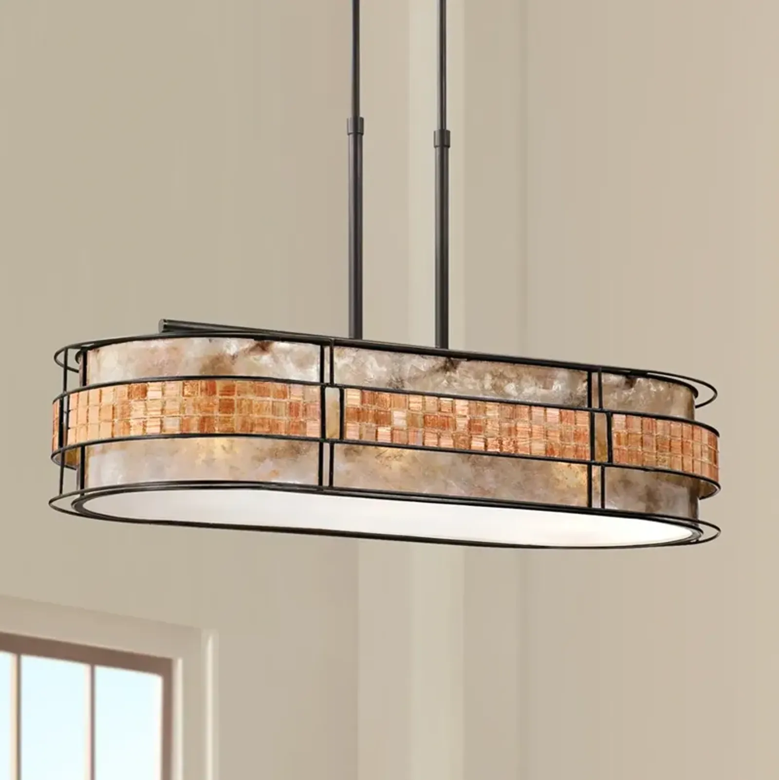 Quoizel Laguna 37" Wide Mosaic Tile Oval Island Light Chandelier