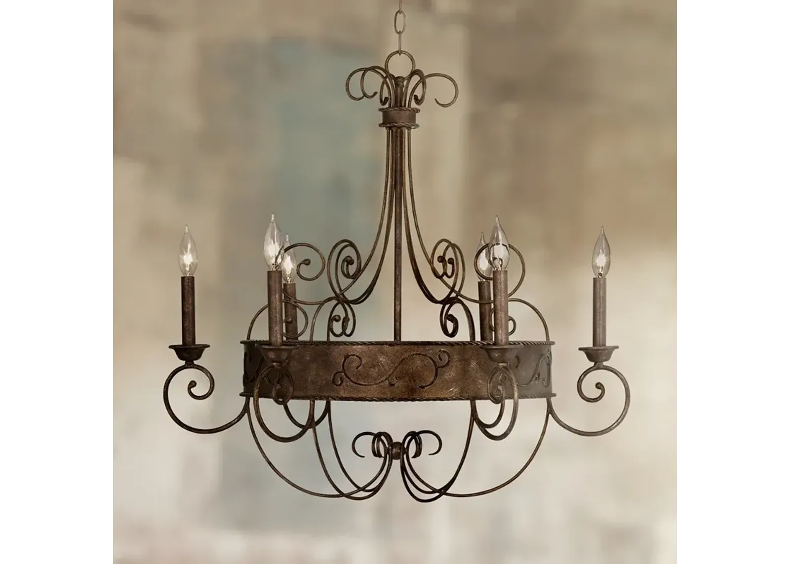 Franklin Iron Works Geralt 30" Wide Rust Candelabra Chandelier