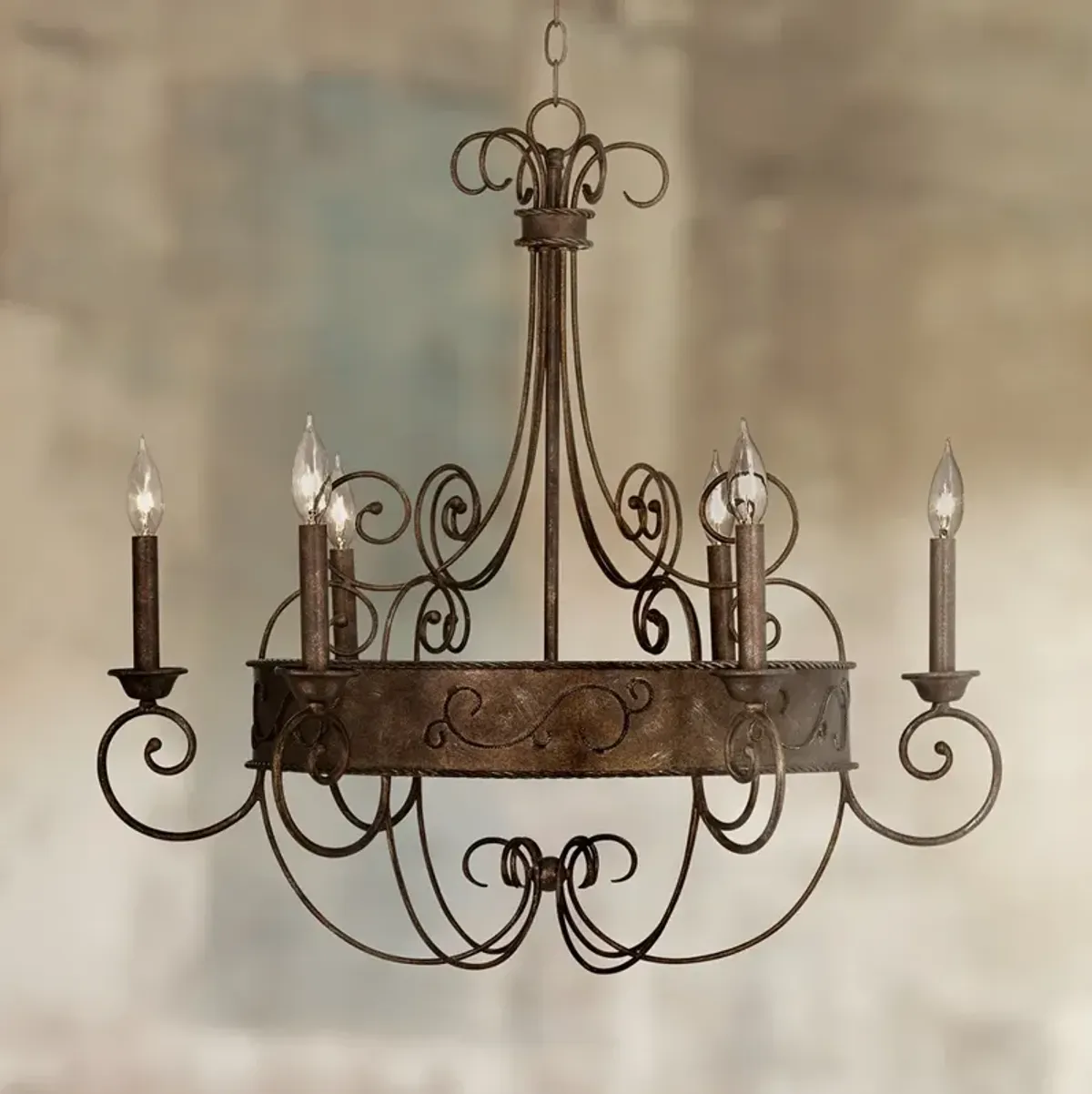 Franklin Iron Works Geralt 30" Wide Rust Candelabra Chandelier