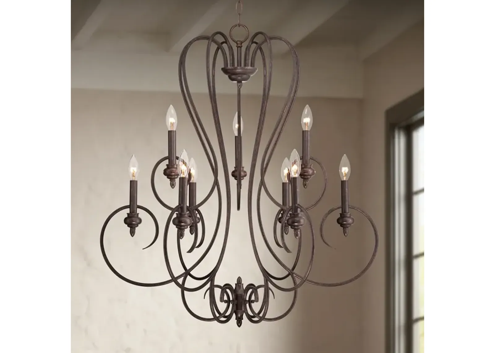 Franklin Iron Works Channing 30 1/2" Bronze Scroll 9-Light Chandelier