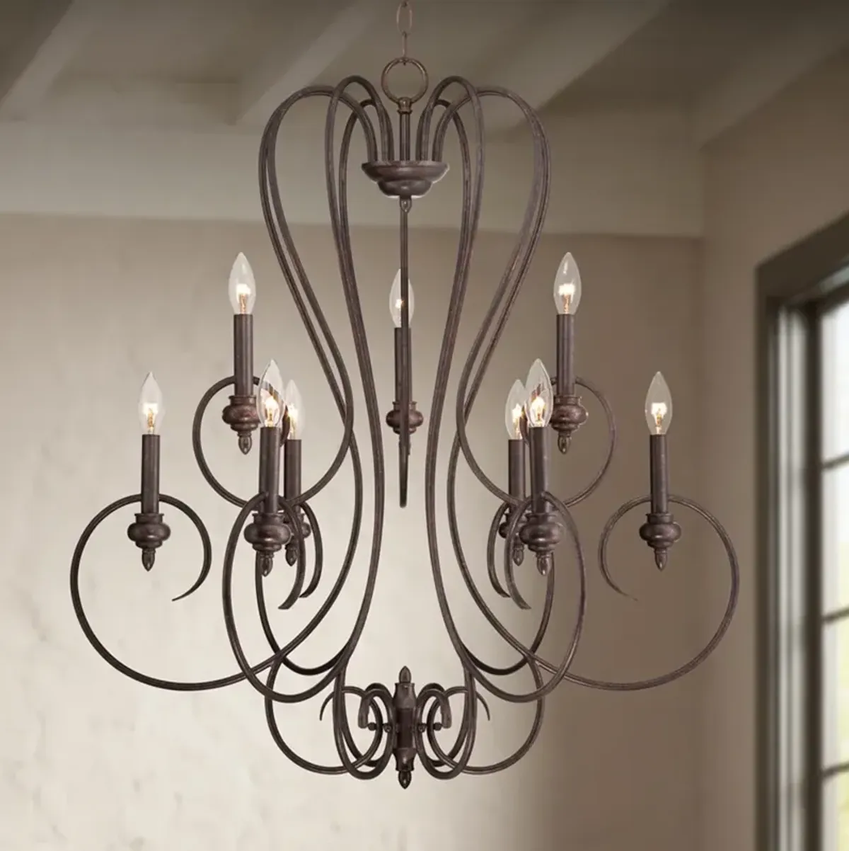 Franklin Iron Works Channing 30 1/2" Bronze Scroll 9-Light Chandelier