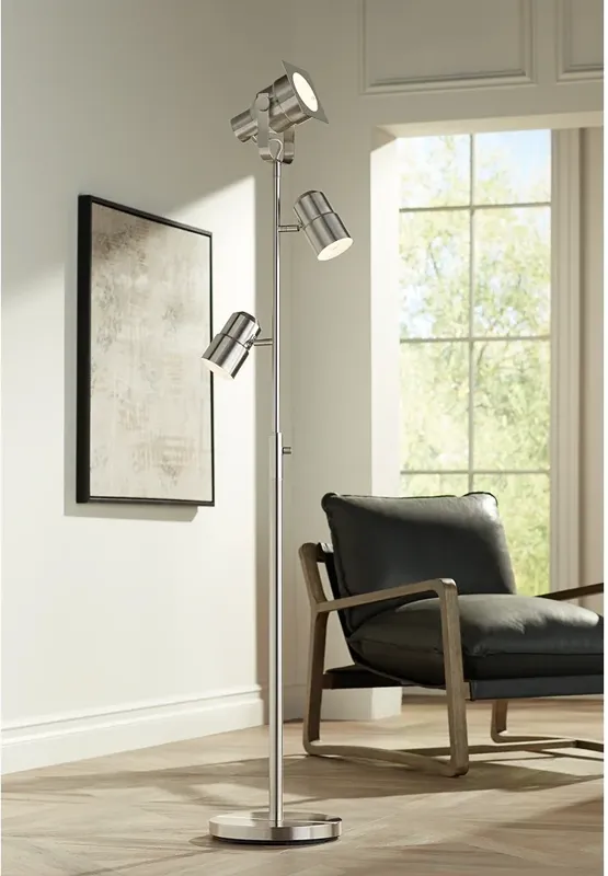 Possini Euro Nuovo 70" Brushed Nickel 3-Light Modern Floor Lamp