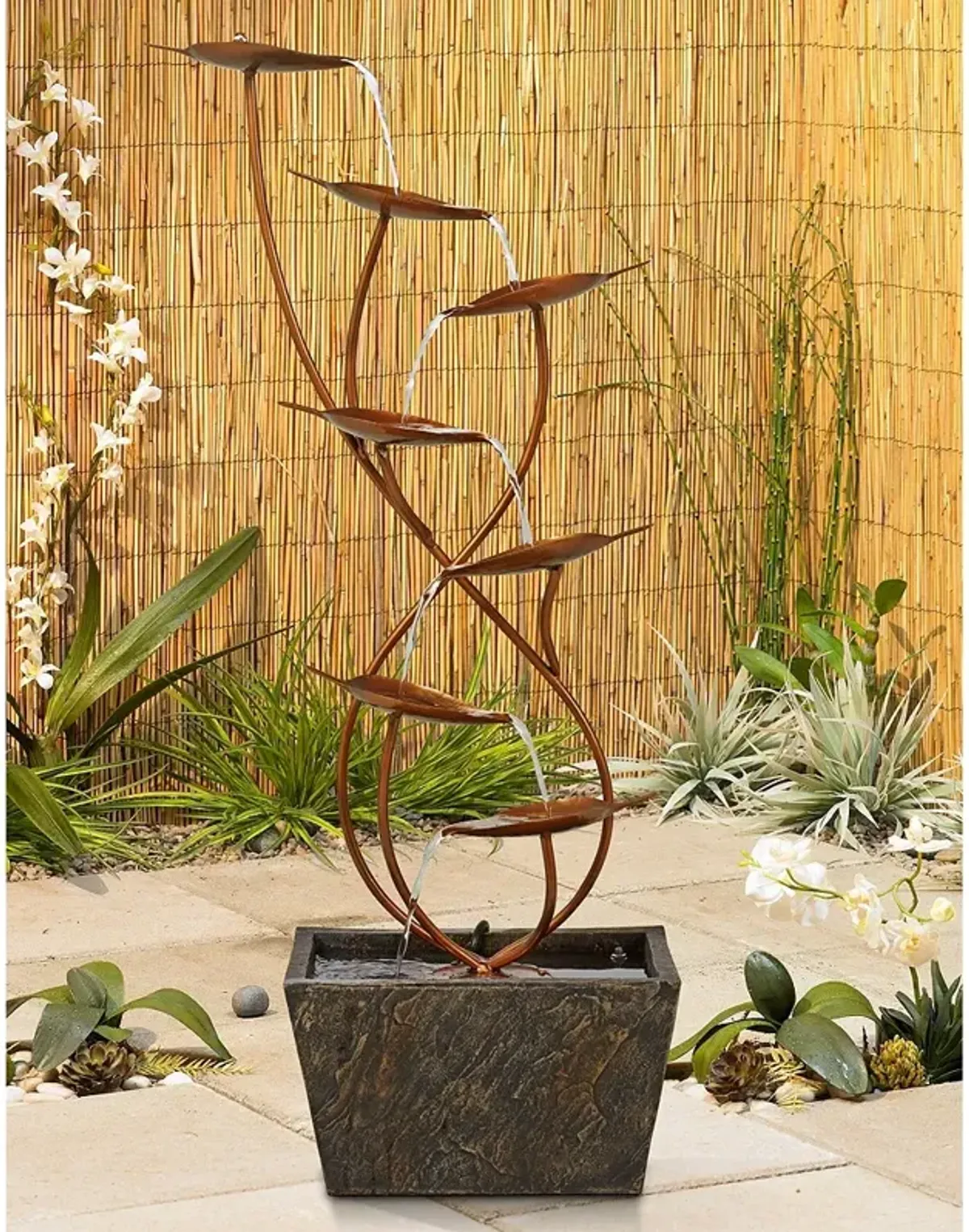 Ashton Curved Leaves 41" High Copper Finish Floor Fountain