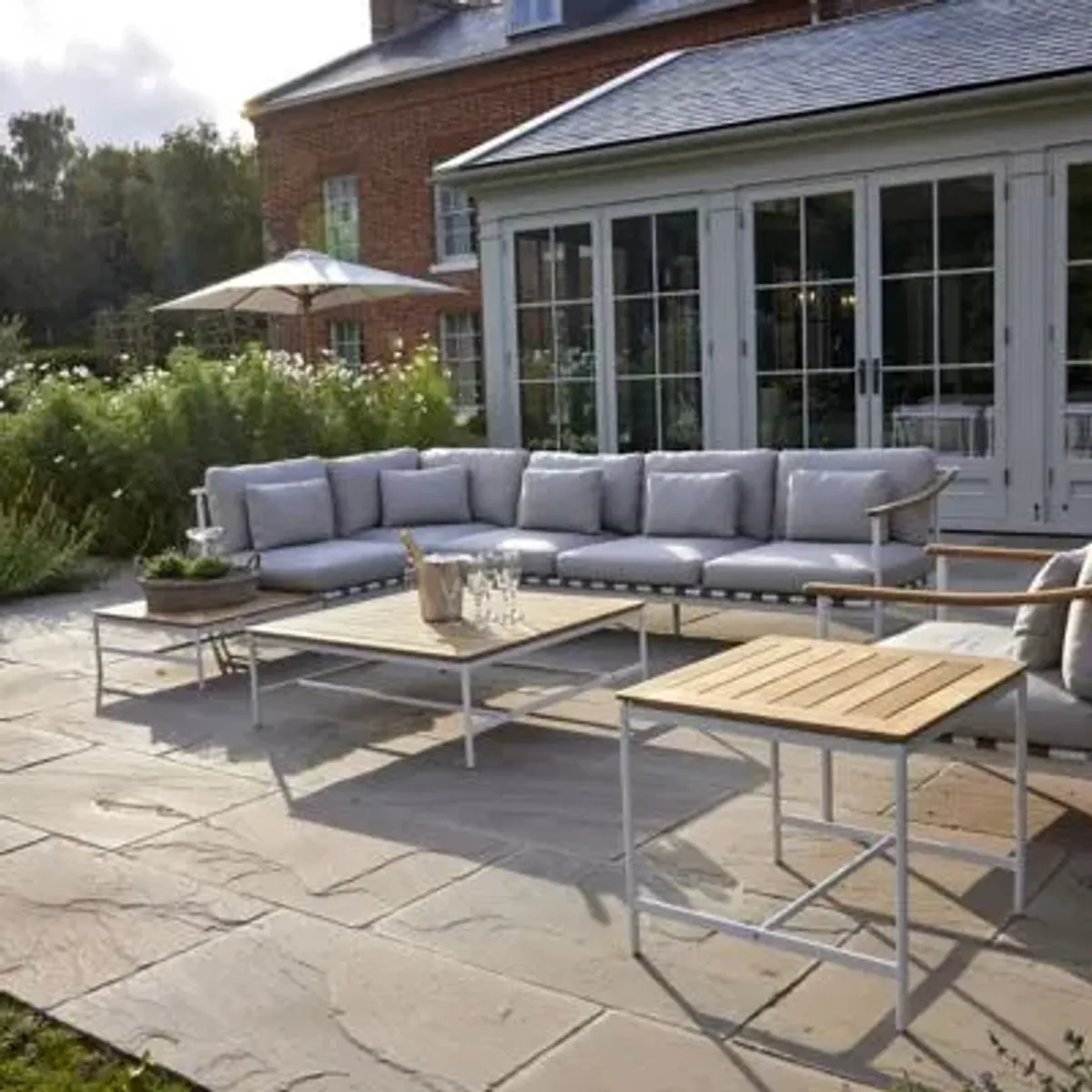 Around Square Outdoor Coffee Table with Teak Top