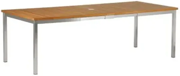 Equinox Stainless Steel Extending Outdoor Dining Table with Teak Top