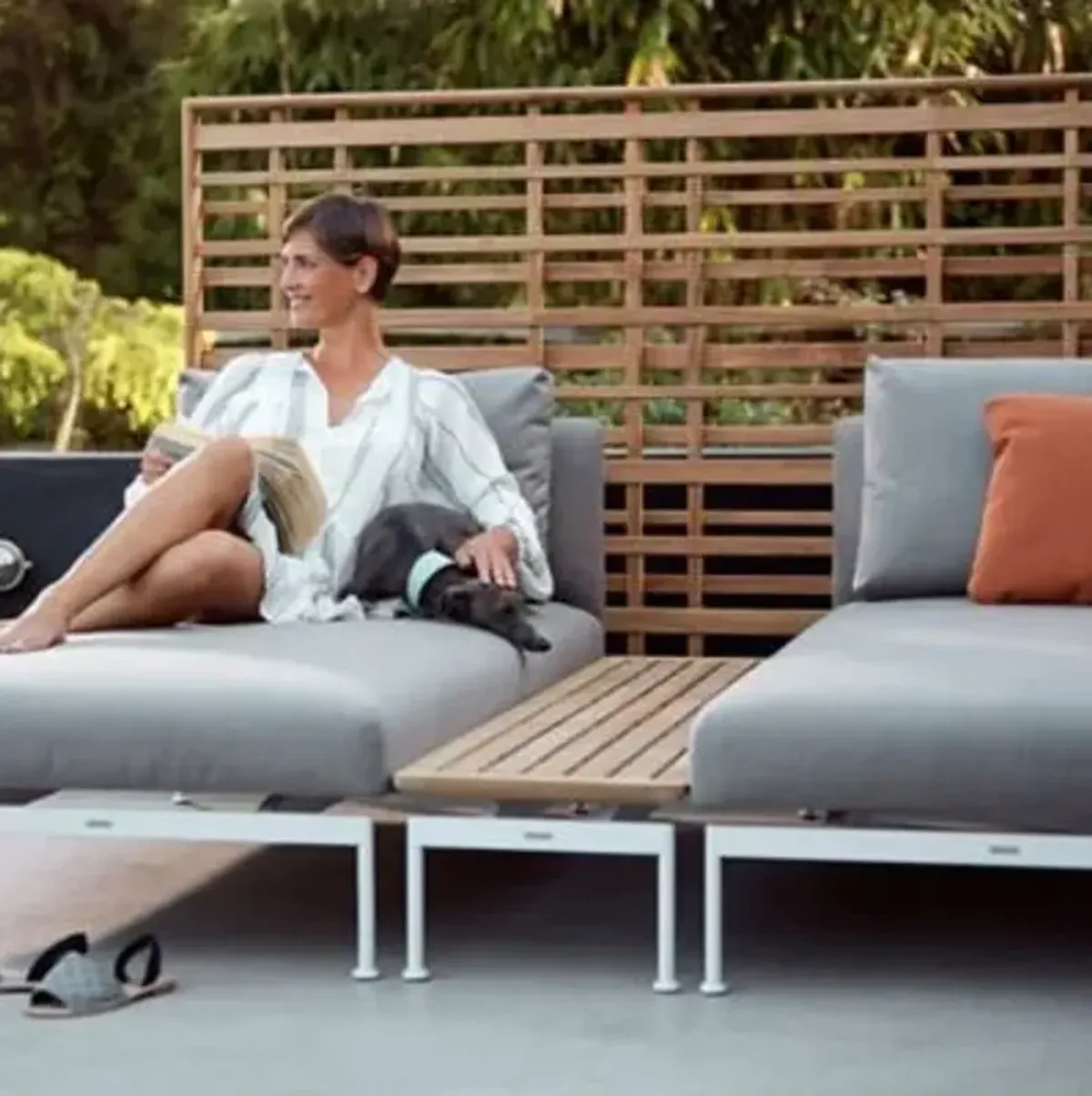 Layout Narrow Outdoor Console Table with Teak Top