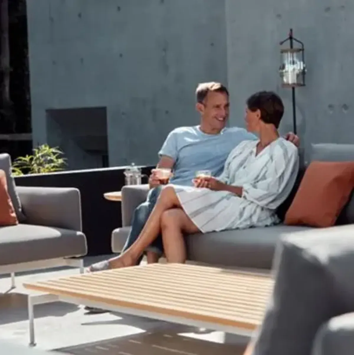 Layout Round Outdoor Side Table with Teak Top