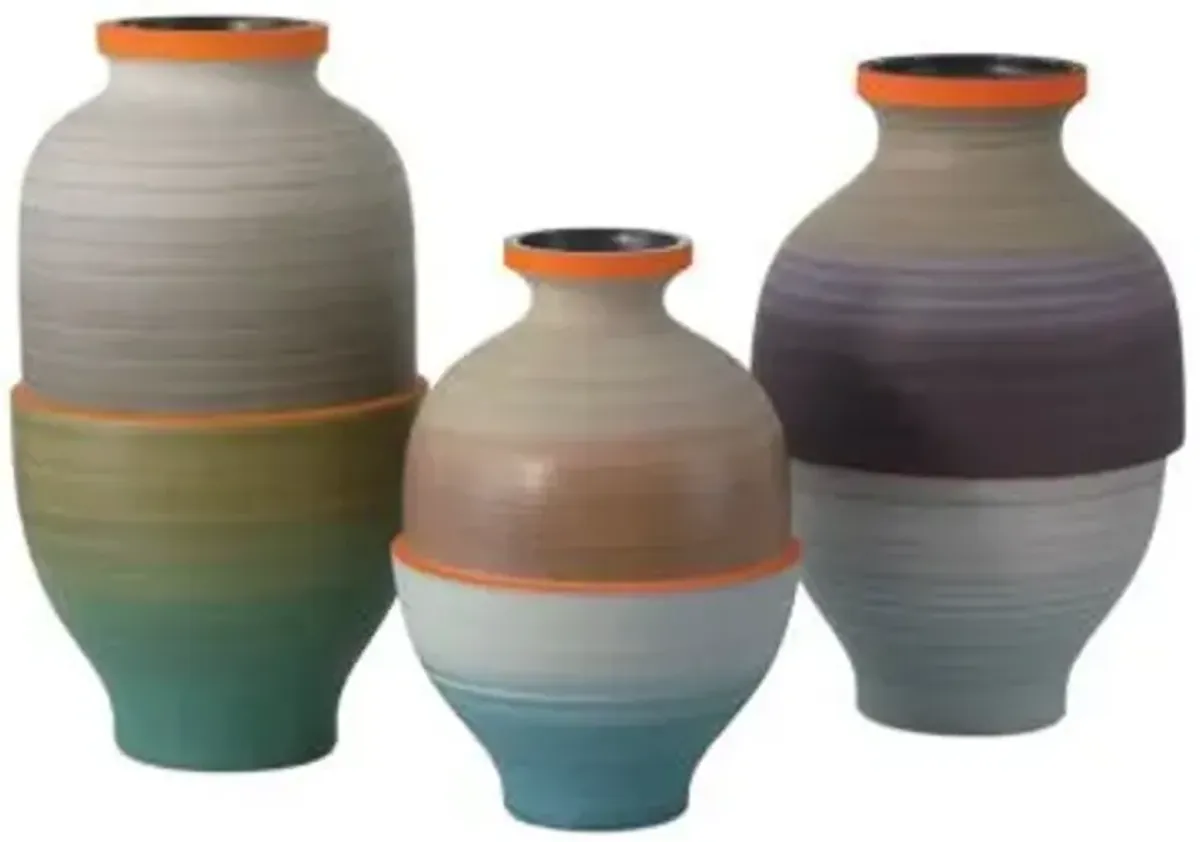 Happy 80's Gray, Beige, Orange & Blue Vase, Set of 3