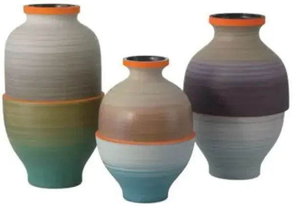 Happy 80's Gray, Beige, Orange & Blue Vase, Set of 3