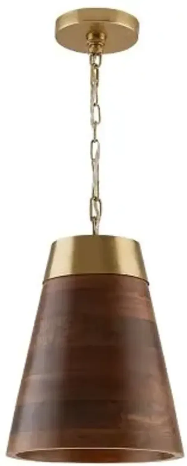 Wood and Brass Cone Pendant