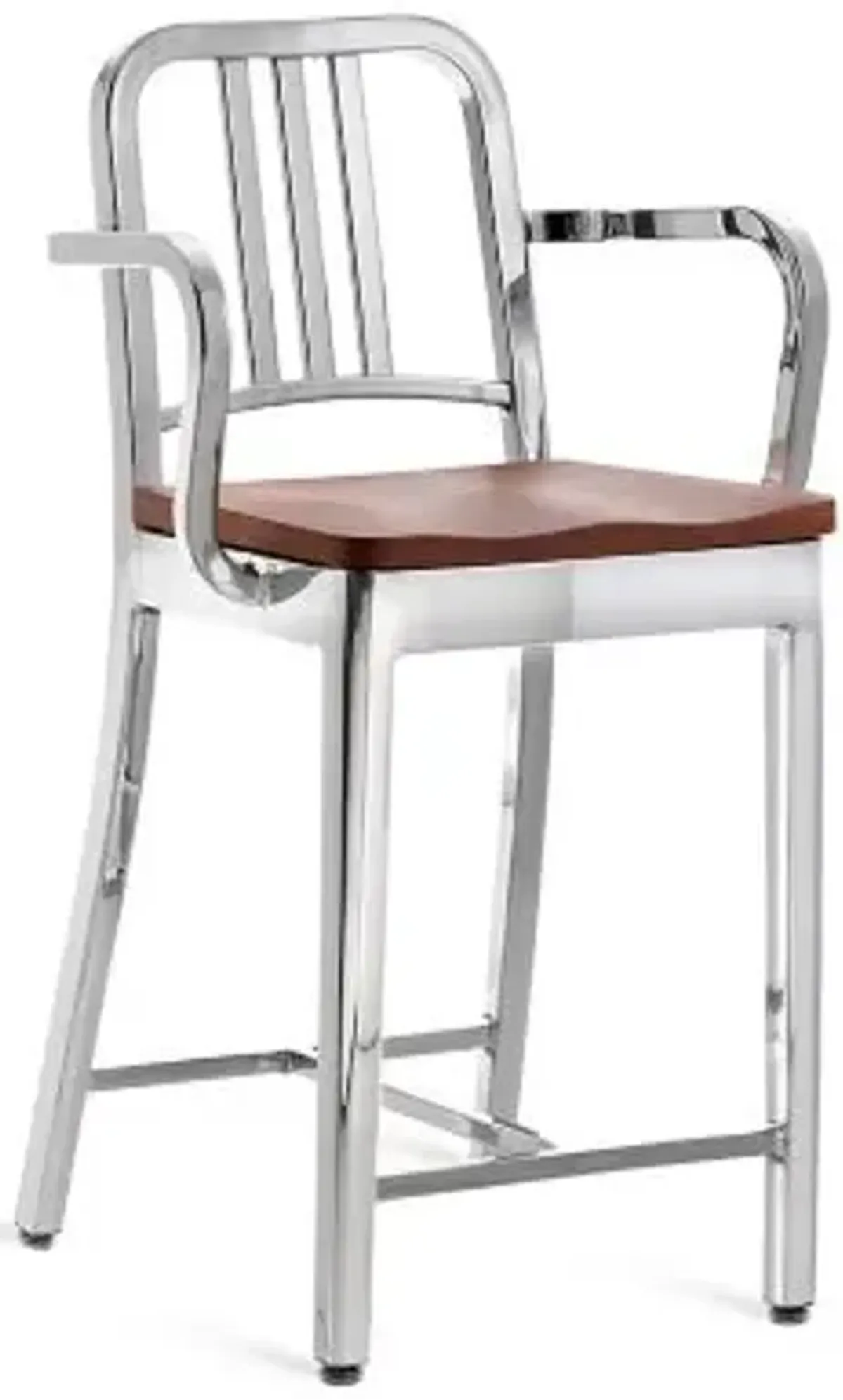 Navy Stool with Arms, Wood Seat