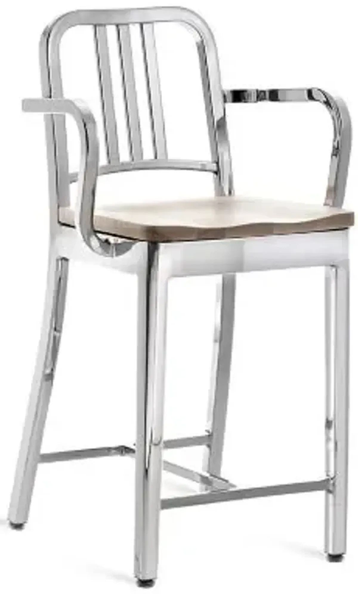 Navy Stool with Arms, Wood Seat