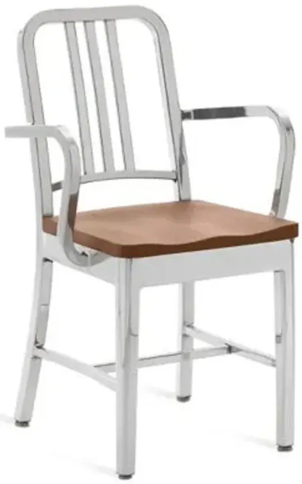 Navy Armchair, Wooden Seat