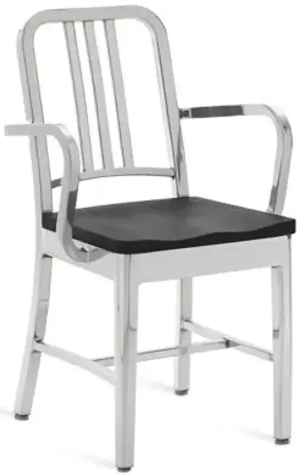 Navy Armchair, Wooden Seat