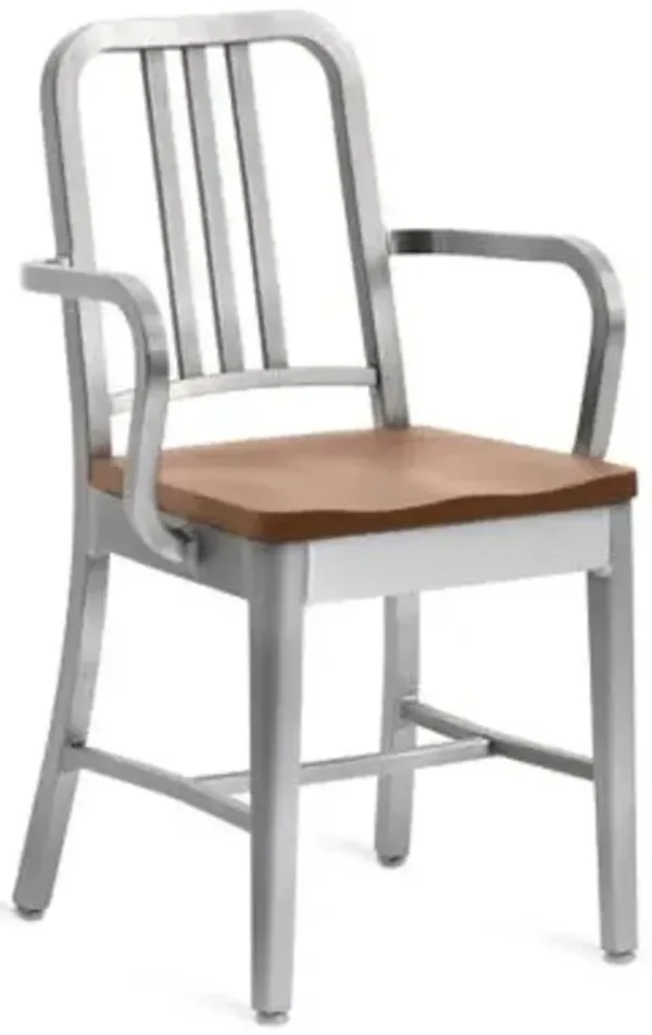 Navy Armchair, Wooden Seat