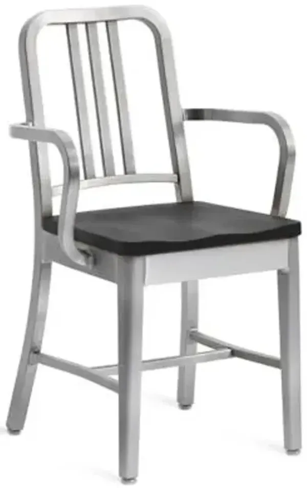 Navy Armchair, Wooden Seat