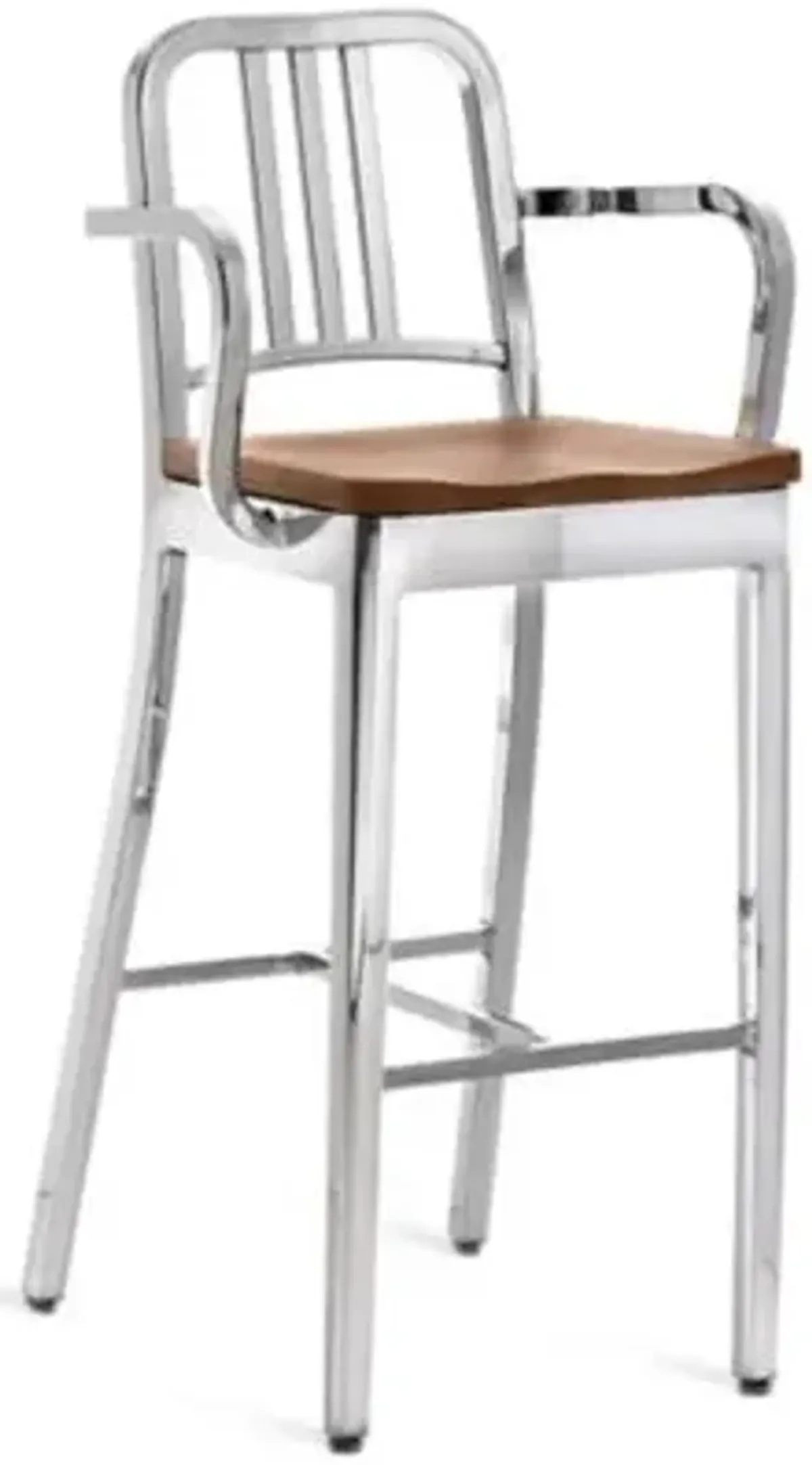Navy Stool with Arms, Wood Seat