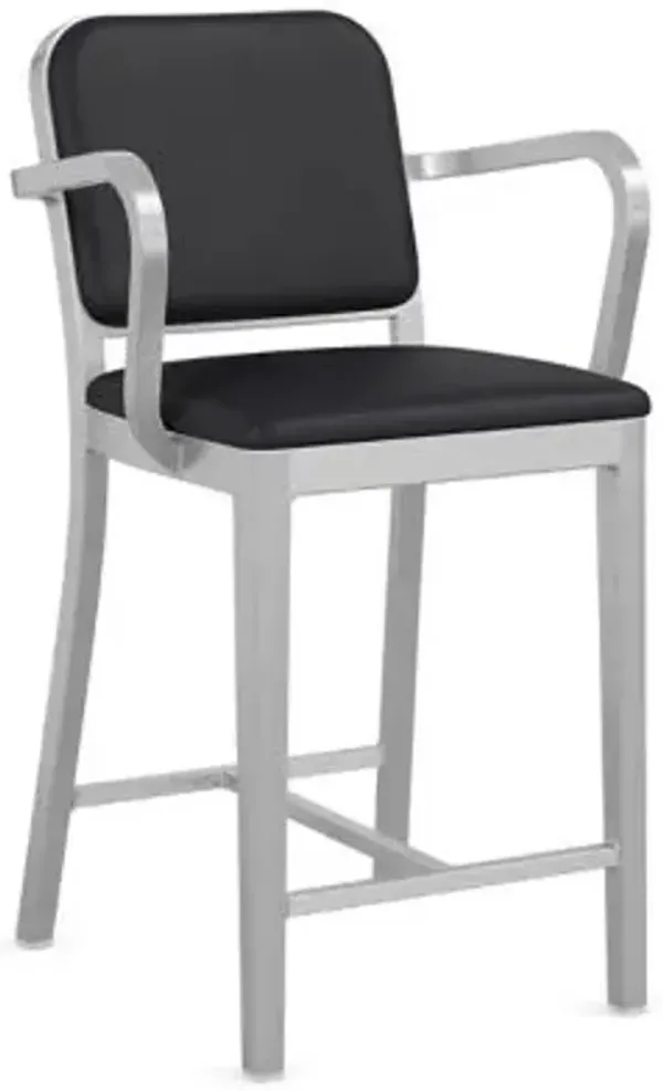 Navy Officer Upholstered Bar/Counter Stool with Arms