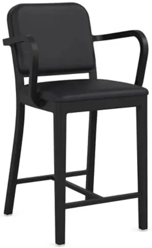 Navy Officer Upholstered Bar/Counter Stool with Arms