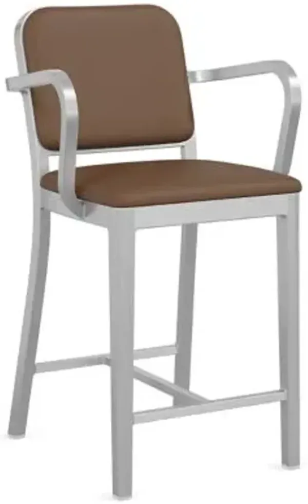 Navy Officer Upholstered Bar/Counter Stool with Arms