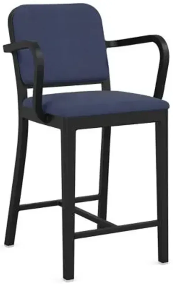 Navy Officer Upholstered Bar/Counter Stool with Arms