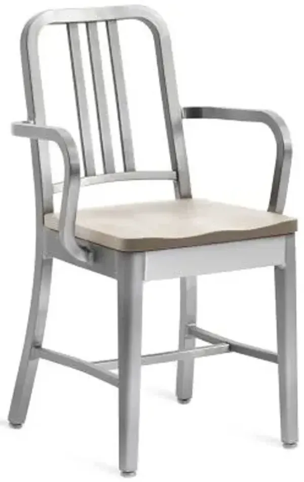 Navy Armchair, Wooden Seat