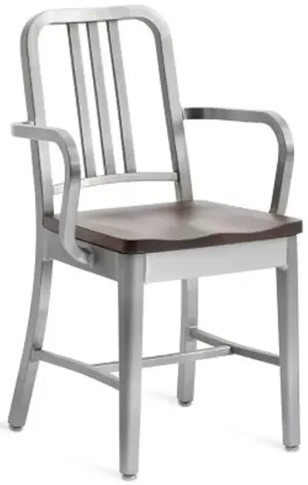 Navy Armchair, Wooden Seat