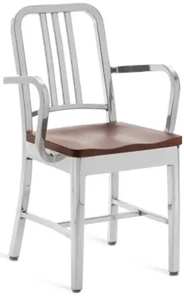 Navy Armchair, Wooden Seat