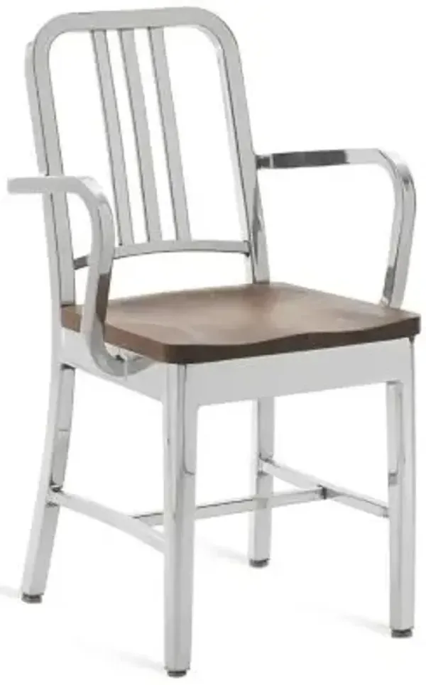 Navy Armchair, Wooden Seat