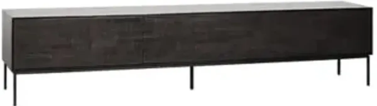 Teak Grooves TV Cupboard - 1 Flip-Down Door - 2 Drawers