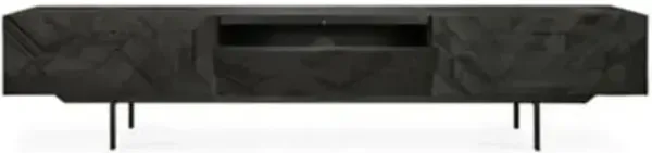 Teak Graphic TV Cupboard - 1 Door - 2 Drawers