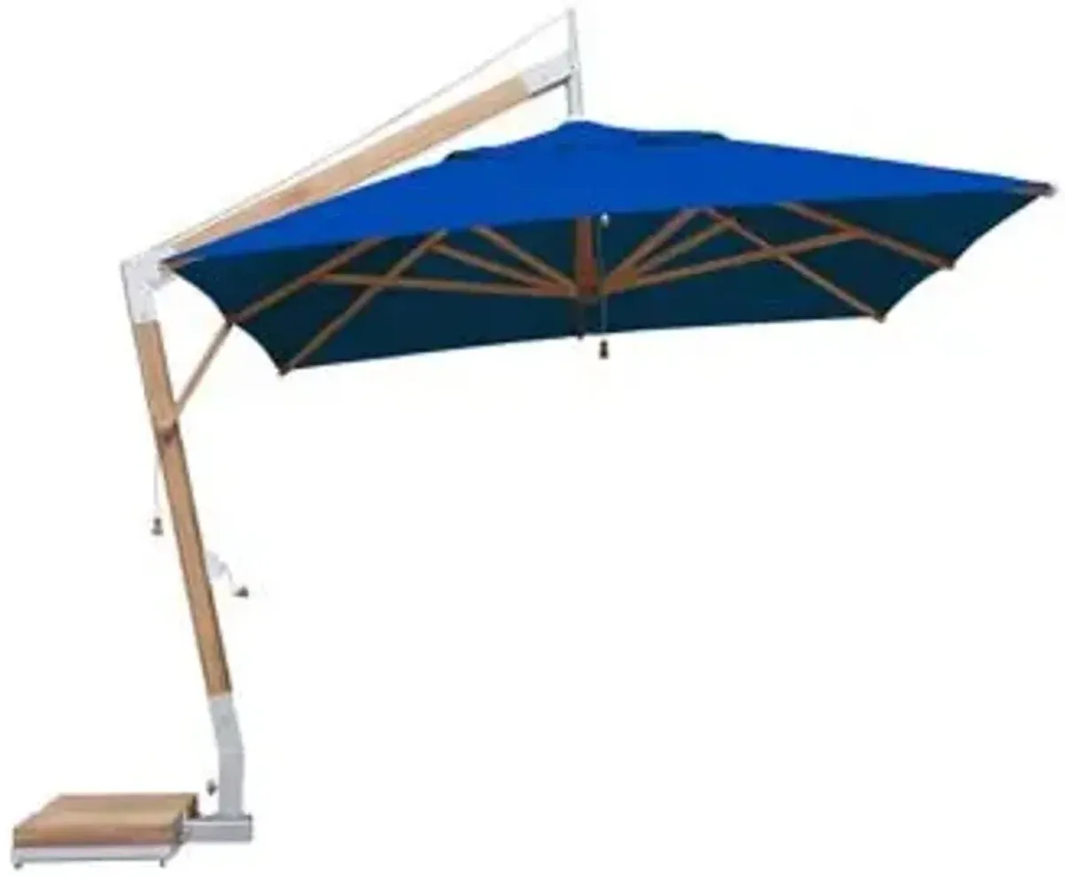 Square Levante Side Wind Bamboo Cantilever Umbrella With Base, 10 Ft.