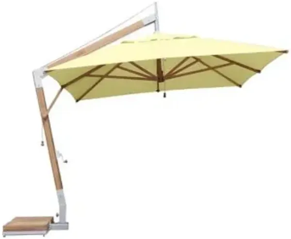 Square Levante Side Wind Bamboo Cantilever Umbrella With Base, 10 Ft.