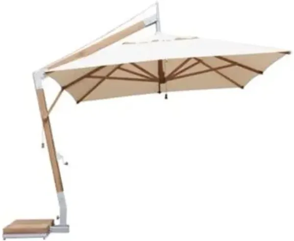 Square Levante Side Wind Bamboo Cantilever Umbrella With Base, 10 Ft.