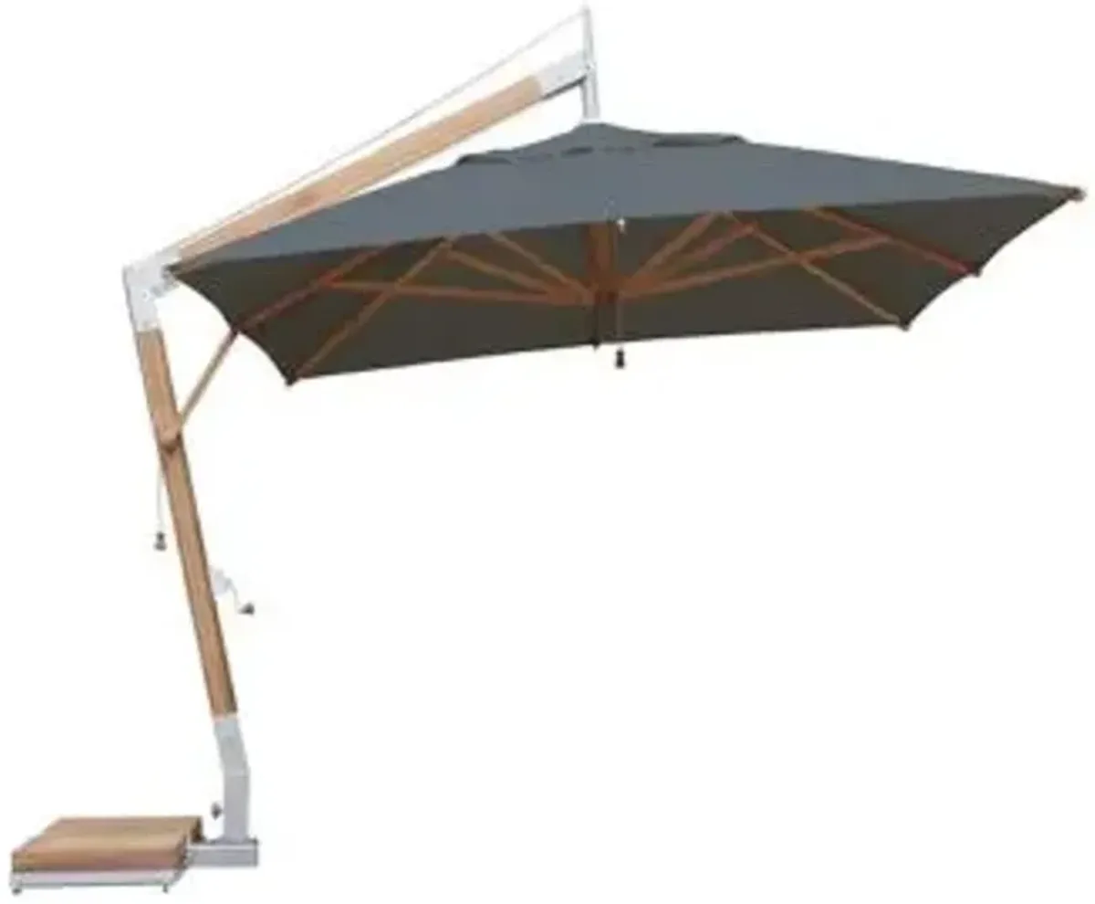 Square Levante Side Wind Bamboo Cantilever Umbrella With Base, 10 Ft.