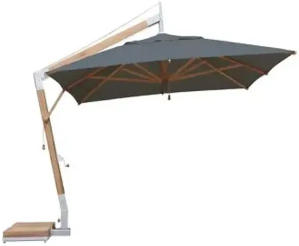Square Levante Side Wind Bamboo Cantilever Umbrella With Base, 10 Ft.