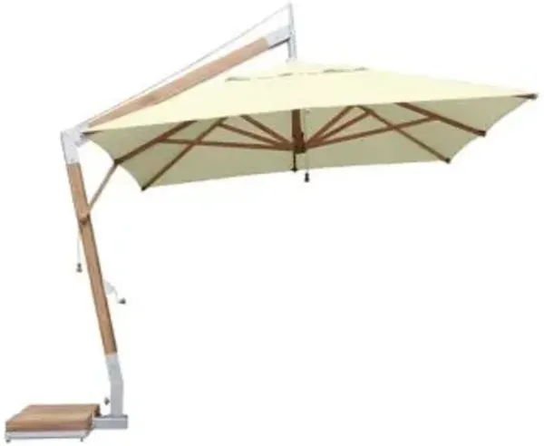 Square Levante Side Wind Bamboo Cantilever Umbrella With Base, 11 Ft.